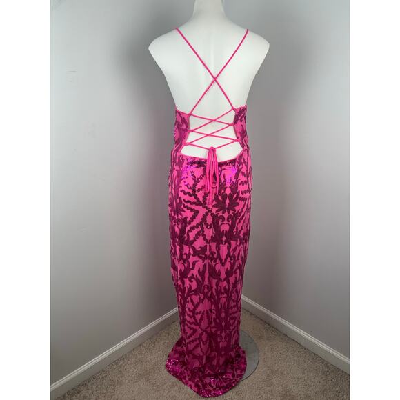 Iris Pink Sparkly Sequined Formal Low Back Evening Prom Dress Large - Picture 5 of 9
